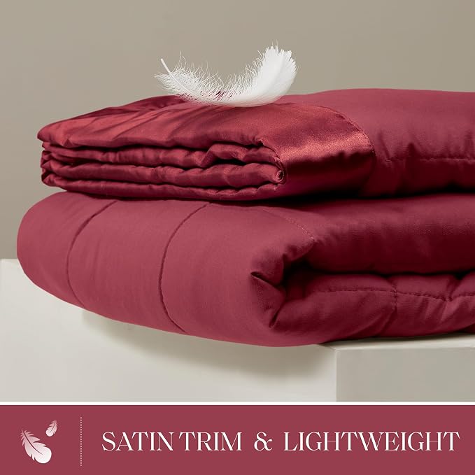 Madison Park Down Alternative Queen Blanket for Bed, Satin Trim, Burgundy | Lightweight Windom Blanket Full Size Premium 3M Scotchgard Moisture Wicking Treatment, OEKO TEX, Soft Bed Cover, All Season