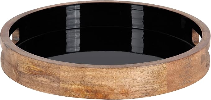 Kate and Laurel Ehrens Modern Wooden Tray, 15 inch Diameter, Natural and Black, Round Accent Tray for Farmhouse Decor