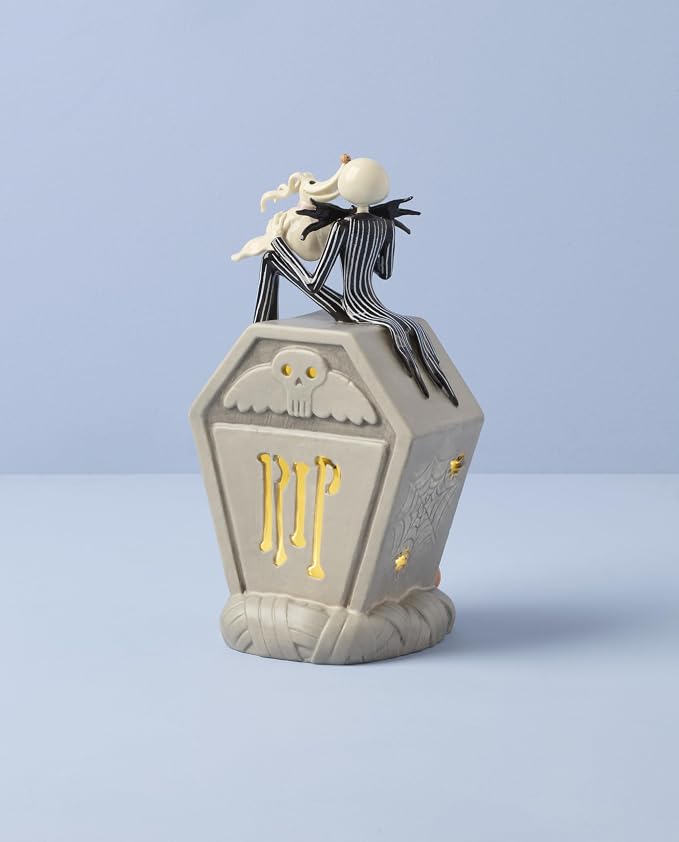 Lenox Halloween Nightmare Before Christmas Jack Skellington Figurine | porcelain, 10 inch height | requires 3 aaa batteries | collectible gift for disney and nightmare before christmas fans