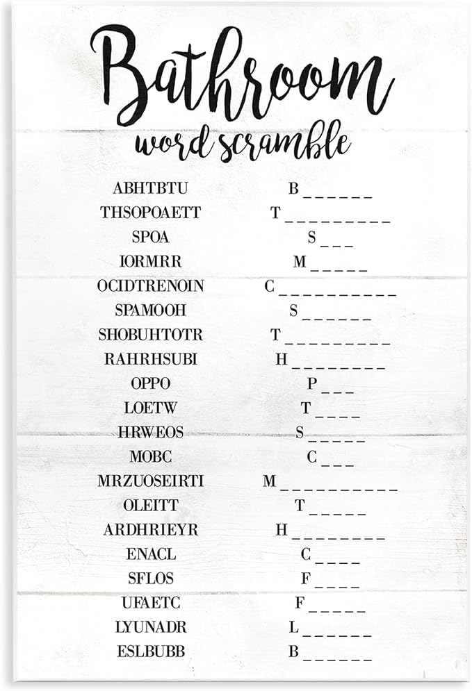 Bathroom Word Scramble, 13 x 19 Inch Mounted Print on Wall Plaque | Stupell Industries · By Lil' Rue · Ready to hang · Hand finished · Made in USA