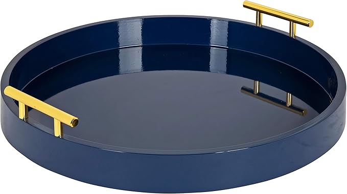 Kate and Laurel Lipton Modern Round Tray, 18" Diameter, Navy Blue and Gold, Decorative Accent Tray for Storage and Display
