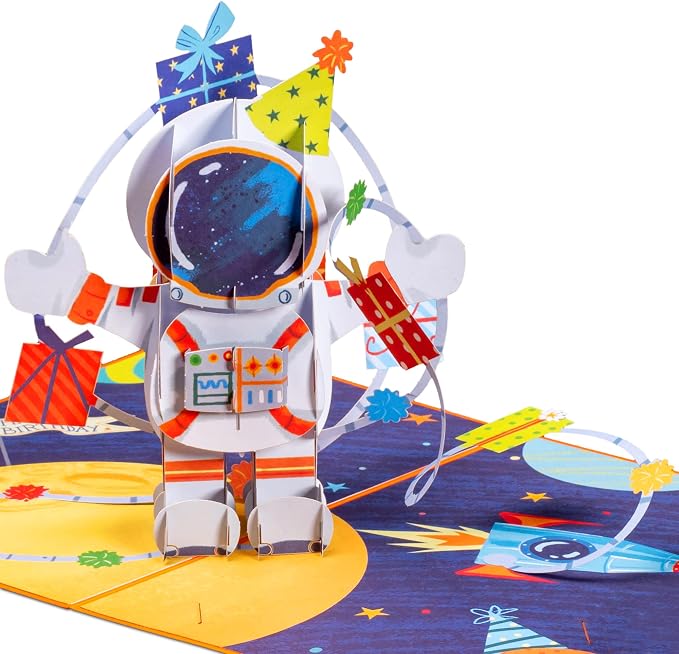 Paper Love Birthday Pop Up Cards 2 Pack - Includes 1 Happy Birthday Astronaut and 1 Happy Birthday, For Adults or Kids -5" x 7" Cover - Includes Envelope and Note Tag