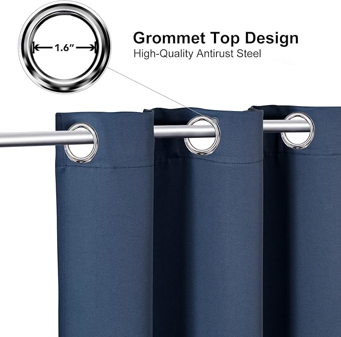 ChrisDowa Grommet Blackout Curtains for Bedroom and Living Room - 2 Panels Set Thermal Insulated Room Darkening Curtains (Stone Blue, 52 x 63 Inch)