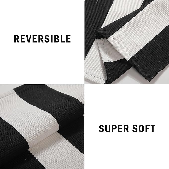 Striped Rug Outdoor Porch Rug Black and White 3'x5' Washable Layered Outdoor Doormat Front Door Mat Cotton Striped Outdoor Rug for Front Door Entryway Patio Laundry Kitchen