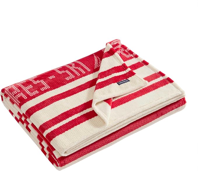 Nautica - Queen Soft Blanket, Lightweight, Cozy & Plush Striped Bedding