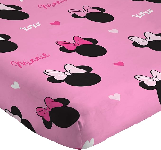 Jay Franco Disney Minnie Mouse Kids Twin Sheet Set - Super Soft Microfiber | 3 Piece Deep Pocket Fitted, Flat & Pillowcase, Breathable, Machine Washable, Girls Bedding (Official Disney Product), Pink