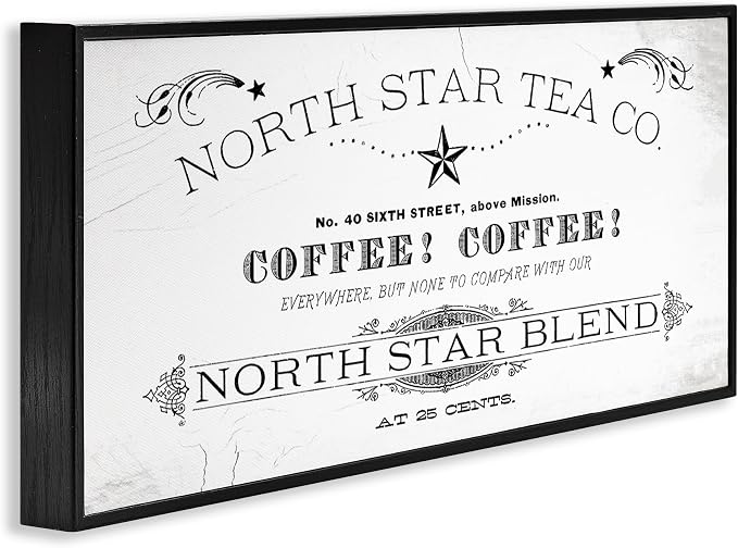 North Star Tea Coffee Vintage Sign, 10 x 24 Inch Framed Giclée Print | Stupell Industries · By Lil' Rue · Ready to hang · Great for kitchen or dining room · Made in USA