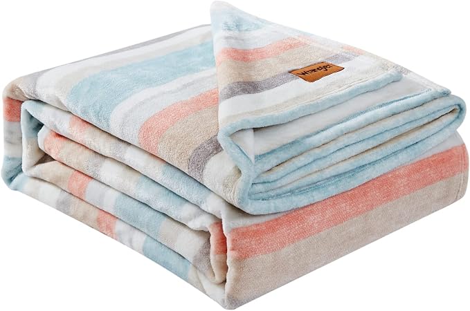 Wrangler - Queen Size Blanket, Super Soft & Reversible Plush Fleece Bedding, Throw Blanket for Couch or Bed (Glen Canyon Stripe Blue)