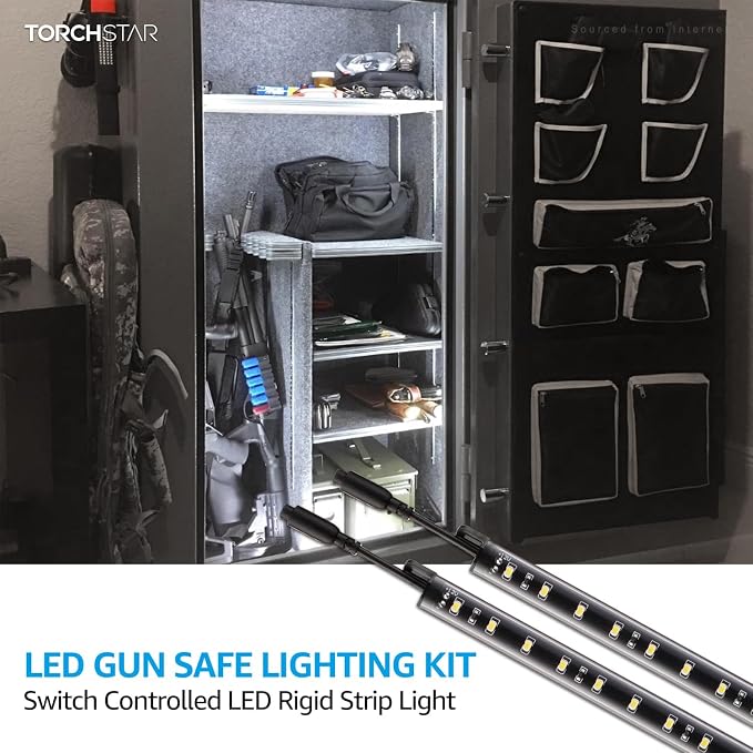 TORCHSTAR 6pcs 12 Inch LED Safe Lighting Kit, Rocker Switch, 5000K | UL Power Adapter, Input 100-240V, Linkable Gun Safe Light Bars, 900LM, for Under Cabinet Locker Closet Showcase, Daylight