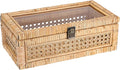 Hipiwe Rattan Decorative Box with Clear Lid and Lock - Woven Wicker Basket | Natural Rectangular Basket Organizer Bin, Vintage Wood and Cane Display Boxes for Shelves Home Storage and Decor