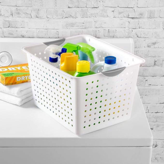 Sterilite Deep Ultra™ Basket, Open Plastic Storage Bin, White, 6 Pack | Large Open Containers and Bins for Pantry Shelves, Kitchen Cabinets, Laundry, Closets, Dorm Rooms, Classrooms & Bathrooms