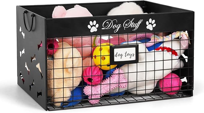 Bfttlity Dog Toy Basket Large Metal Toy Box Storage for Dogs Toys, Black | Dog Toy Bin with Handles for Living Room Storage Dogs Chew Pets Toys, Blankets, Clothes, Food