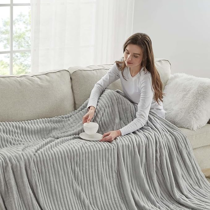 Nestl Light Grey Throw Blanket for Couch - Cozy Warm Fuzzy Blankets for Women, Set of 2 Small Fleece Throws for Girls - Silver, 50 x 60 Inches