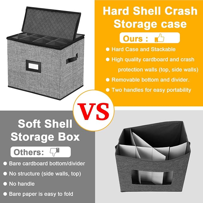 Quilted Champagne Flute Storage Box, China Storage Containers | Stemware Storage Box Hard Shell,Stackable Champagne Glass Container, Crystal Glassware, Drinkware Case for Moving Transport