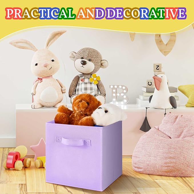 Yinder 4 Pcs Cube Storage Bin 10.5''x10.5''x11'' Storage Bins for Playroom Decor Colorful Bins for Kids Purple Foldable Baskets for Nursery Organizer Boxes Fabric Boxes(Blue, Purple, Pink, Rose Red)