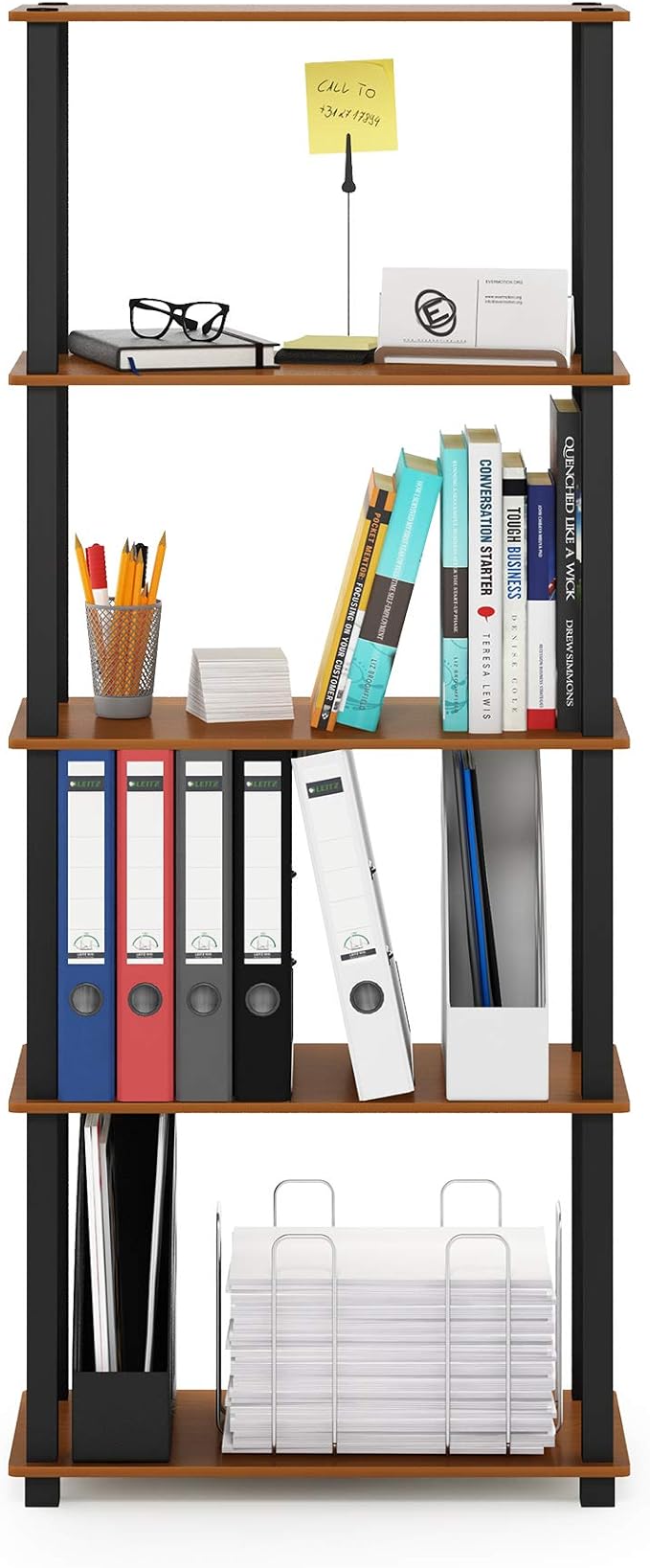 Furinno Turn-N-Tube 5-Tier Multipurpose Shelf / Display Rack / Storage Shelf / Bookshelf, Square Tubes, Light Cherry/Black