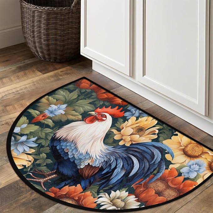 cfpolar Animals Rooster Sunflowers Half Round Door Mat Outdoor Entrance Large 24"x36" Half Circle Welcome Entrance Way Mat Semi Circular Front Door Mat Area Rug for Garage, Patio, High Traffic Areas