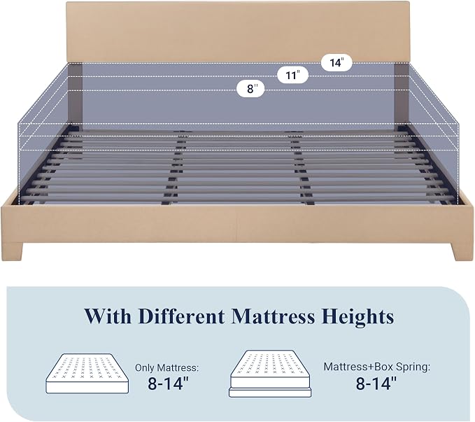 Allewie King Size Upholstered Bed Frame Adjustable Headboard, Beige | Platform Bed with Heavy Duty Mattress Foundation, Noise-Free, Easy Assembly, Wood Slat Support, No Box Spring Needed