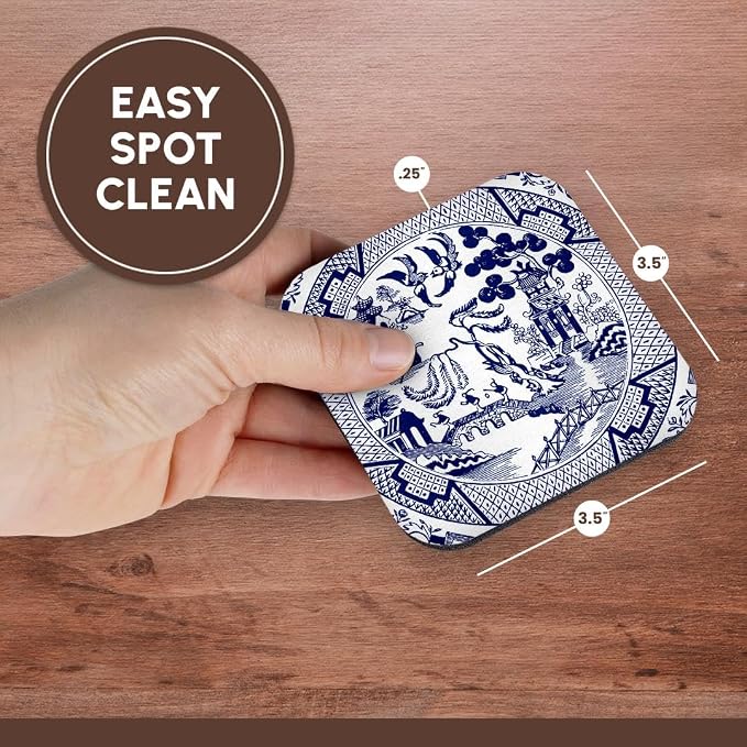 3dRose cst_262242_2 Willow Pattern Detail in Blue and White Soft Coasters (Set of 8)