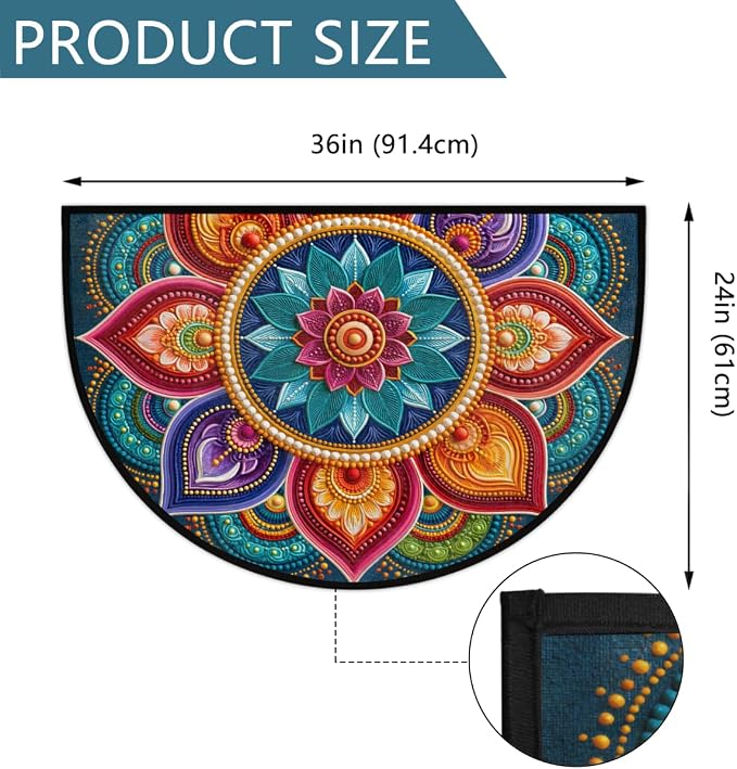 Flower Half Round Door Mat Semi Circle Rug Half Moon Doormat | Soft Washable Colorful Geometric Welcome Entrance Mat for Outdoor Indoor Floor Bedroom Bathroom Home Kitchen Festival Decor