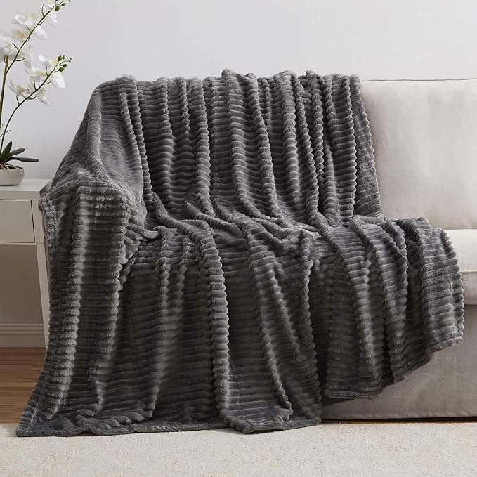 Nestl Grey Throw Blanket for Couch - Cozy Warm Fuzzy Blankets for Women, Set of 2 Small Fleece Throws for Girls - Gray, 50 x 60 Inches
