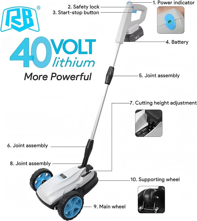 9" Lawnmower with 40V 2.0Ah Battery & Charger and 17" String Trimmer with 40V 4.0Ah Battery & Fast Charger & .095" Line