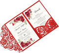 DORIS HOME 50Pcs Personalized Laser Cut Wedding Invitations, Red | 4.7"x7.1", Customized Anniversary Invitations, With Envelopes