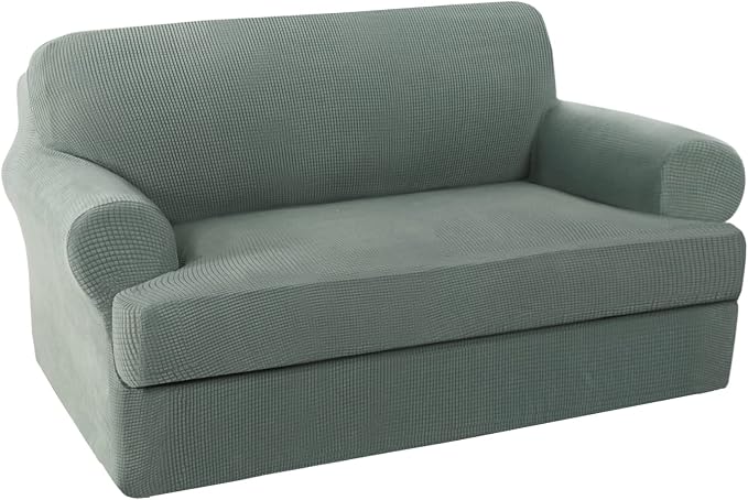 H.VERSAILTEX 2 Pieces Loveseat Slipcovers Love Seat Cover Furniture Cover/Protector Fit Lovesat Width Up to 70 Inch, Stay in Place Suit for T Cushion/Box Cushion (Loveseat, Sage)