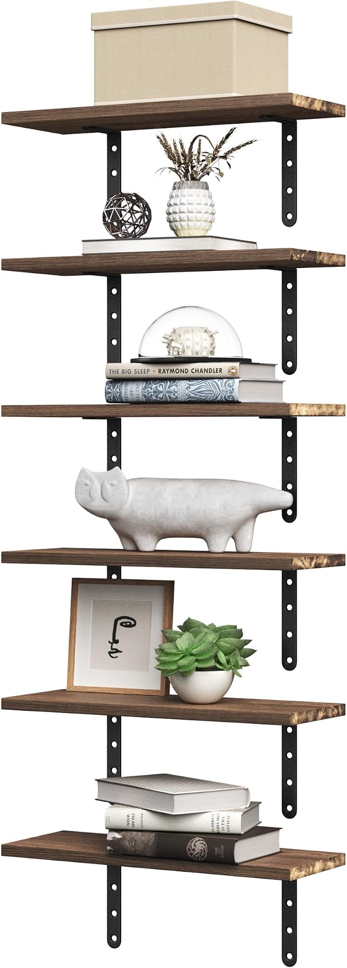 Lavish Home Floating Shelves - Set of 6 Shelves for Living Room, Kitchen, Bedroom, or Bathroom Decor - Wood Floating Shelves for Wall - Farmhouse Wall Décor (Rustic Brown)