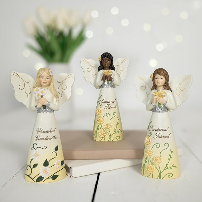 Pavilion Gift Company - Treasured Friend - 5" Angel Figurine Floral Spring Home Decor Bestie BFF Best Friend Present