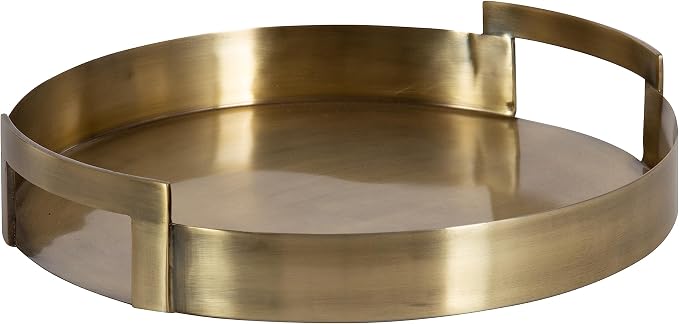 Kate and Laurel Myo Transitional Metal Round Tray; 15 x 15; Brass; Modern Glam Circular Decorative Serving Tray with Handles for Storage; Display; and Decor