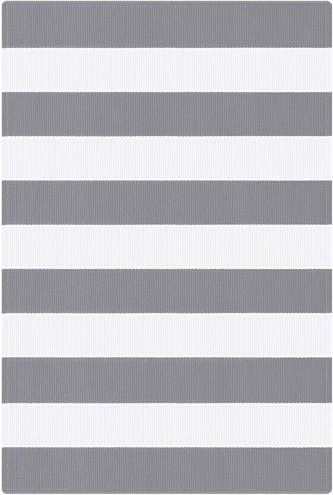 KOZYFLY Striped Rug 2.3x3.6 ft Front Door Rugs Gray White Cotton Woven Washable Indoor Outdoor Rug for Entryway Porch Kitchen Patio Decor Striped Layered Doormats