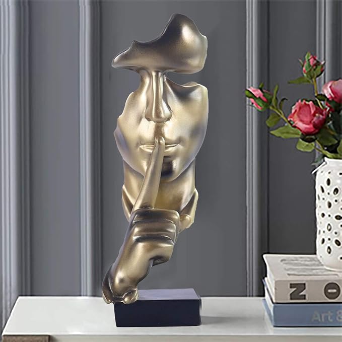aboxoo Thinker Statue, Silence is Gold Abstract Art Figurine(Gold) | Modern Home Resin Sculptures Decorative Objects,Table Top Decor for Livingroom Home Decor,Office Study Sculpture