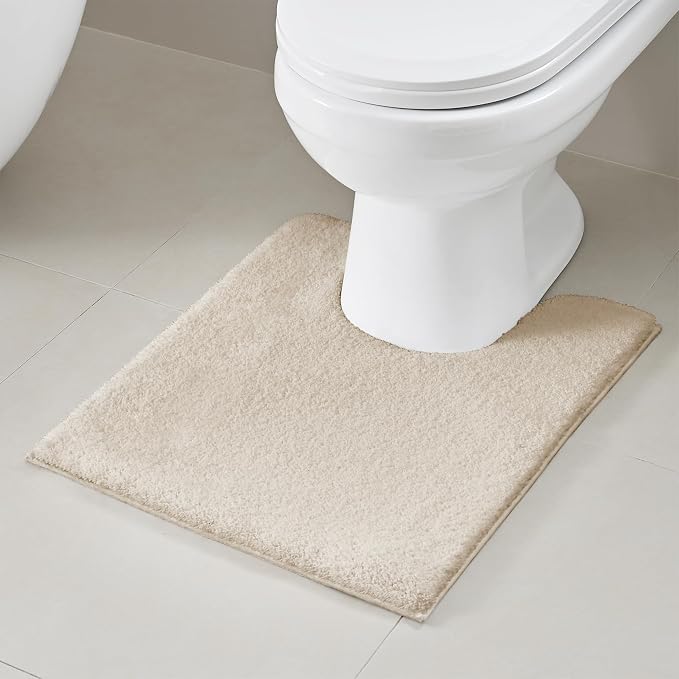 Madison Park Marshmallow Super Soft Toilet Rug, Contour, Natural | Non slip Backing, Spa Quality Luxurious Plush Bath Rug for Bathroom, Quick Dry, OEKO TEX, U Shaped