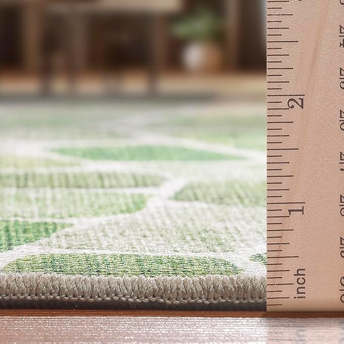ReaLife Rugs Machine Washable Indoor Outdoor - Mat Rug Foldable Printed Thin Lightweight Cushioned Fade Resistant Patio Deck Dock Porch Pool Balcony Camping - Emery - Green 4' x 6'