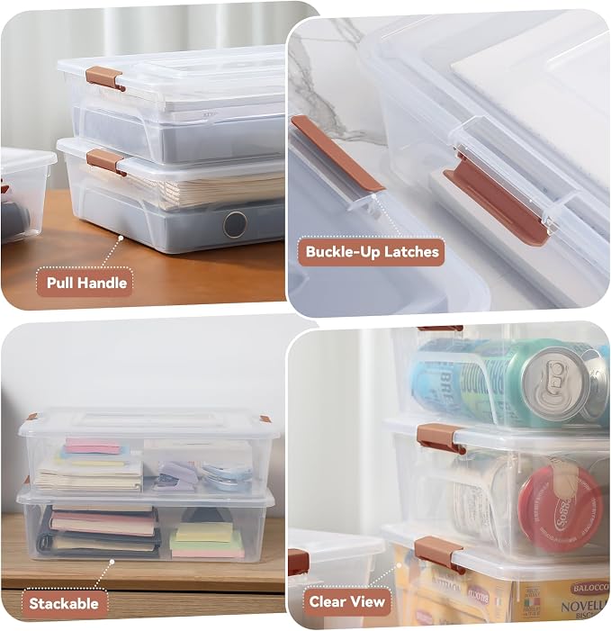 novelinks 10 Quart Clear Plastic Storage Containers with Lids (4 Pack) | Storage Bins with Lids, Stackable Small Clear Bins, Craft Storage Box, Paper Storage, Under Bed Storage Bins, Pencil Box