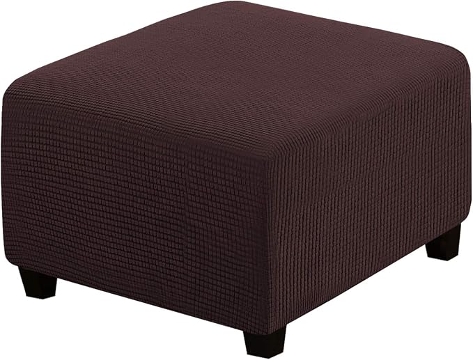 H.VERSAILTEX Square Ottoman Covers Ottoman Slipcovers Folding Storage Stool Furniture Protector Form Fit with Elastic Bottom, Stretch High Spandex Small Checks Jacquard Fabric(Large,Chocolate)