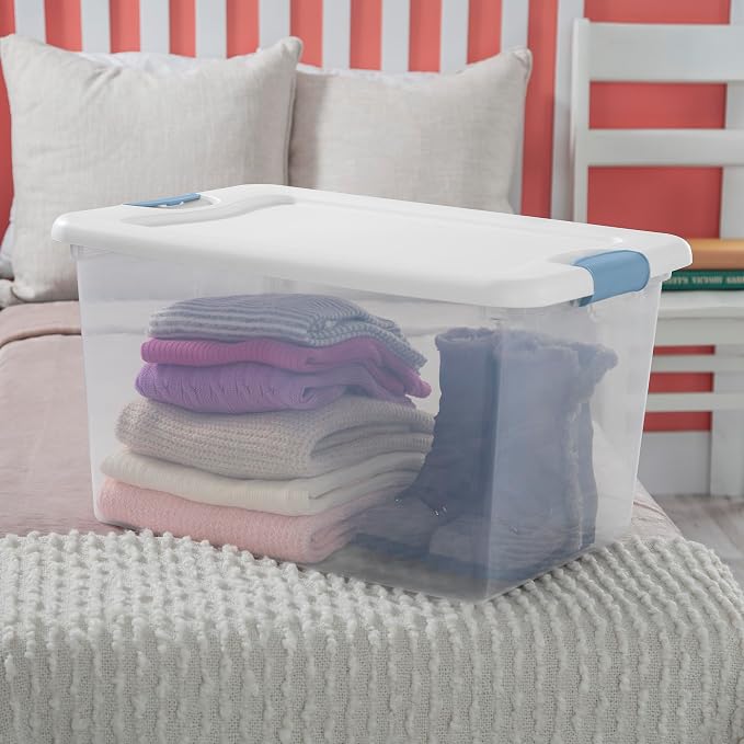Sterilite 12 Pack Latching Box, Under Bed Storage Bins with Lids, Clear Plastic, 64 Quart - Heavy-Duty Organizing Containers for Closet, Bathroom, and Office | Heavy-Duty and Stackable Plastic Containers with Latches for Closet, Cabinet, Bedroom, Bathr...
