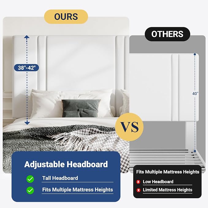 Allewie California King Size Platform Bed Frame with Adjustable Headboard | Plush Velvet Upholstered, Vertical Channel Tufted, Sturdy Wood Slats, No Box Spring Needed, Easy Assembly, Black