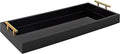 Kate and Laurel Lipton Narrow Decorative Tray with Polished Metal Handles, 10 x 24, Black and Gold, Chic Accent Tray for Display and Storage