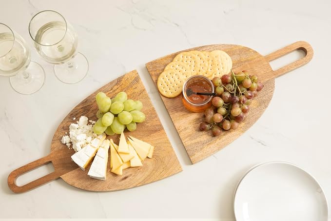 Kate and Laurel Staven Transitional Two-Piece Serving Boards Set; 14 x 10; Set of 2; Natural Wood; Modern Food-Safe Charcuterie Boards from Solid Mango Wood for Use as Kitchen Countertop Decor