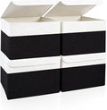Bagnizer Large 22 Quart Linen Fabric Foldable Storage Bin Cube Organizer Basket with Flip-Top Lid & Handles, Clothes Blanket Box for Home, Office, Closet, Black & White, 4 Pack 14.6 x 9.5 x 9.5
