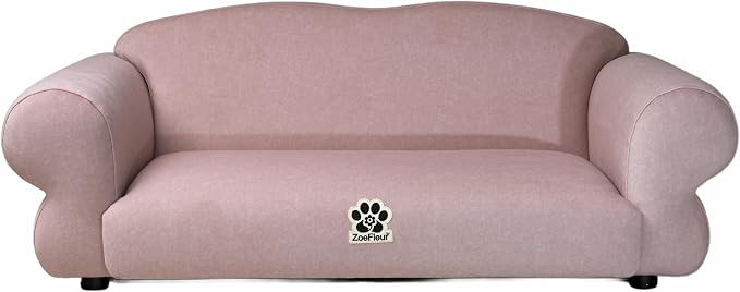 Human & Pet Sofa, Solid Pine Wood Frame Couch with High Resilience Foam, 2-in-1 Pet Furniture(Brown Pink)