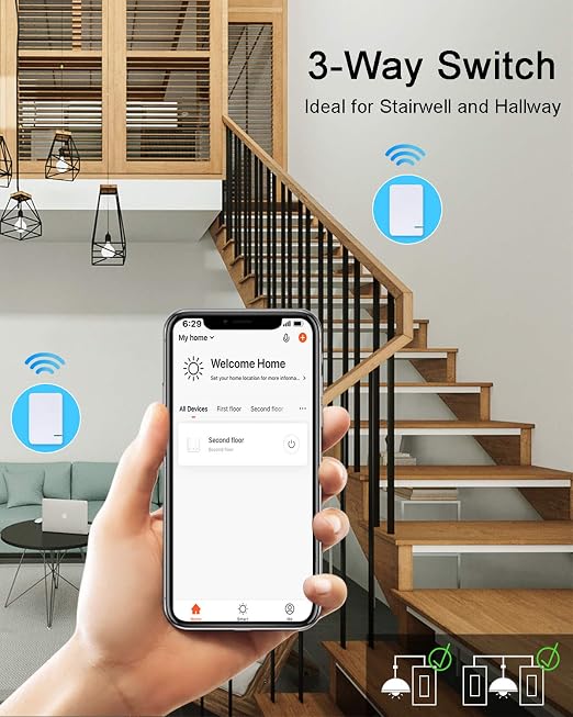 Smart Light Switch - Thinkbee 2.4Ghz WiFi Wireless Light Switch kit | Compatible with Alexa, Google Assistant and IFTTT, Outdoor 1969ft Indoor 328ft Remote Control, No Hub Required, Ceiling Lamp