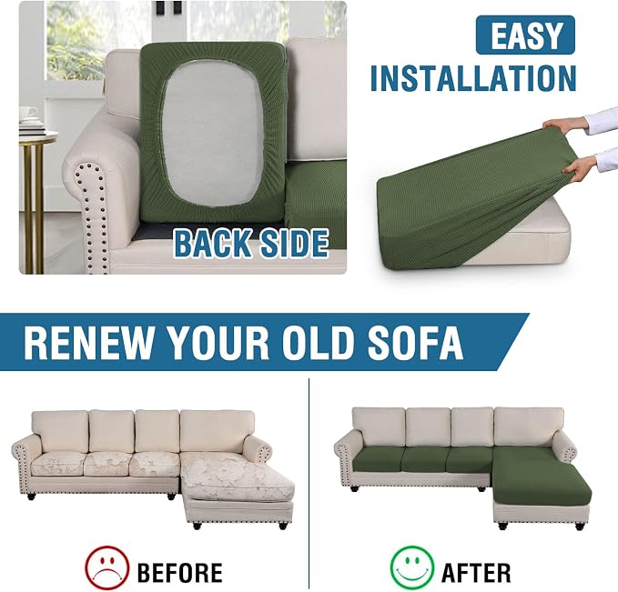 H.VERSAILTEX Sectional Couch Covers 4 Pieces Sofa Seat Cushion Covers L Shape Separate Cushion Couch Chaise Cover for Both Left/Right Sectional Couch (Seat Only: 1 Chaise + 3 Sofa, Bronze Green)