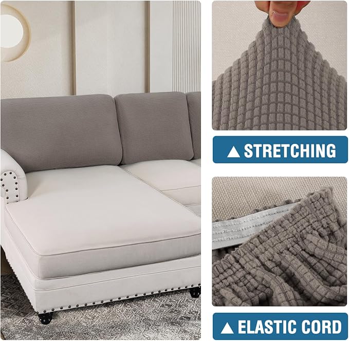 H.VERSAILTEX Backrest Cushion Covers Sectional Couch Back Cushion Covers for Sectional Sofa Set for Both Left/Right Couch (Back Only: 1 Chaise + 3 Sofa, Taupe)