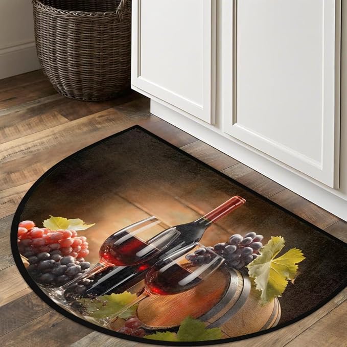 cfpolar Half Round Door Mat Wine Grapes Half Moon Doormat Absorbent Bedroom Kitchen Floor Mat Non Slip Decoration Semi Circle Entrance Welcome Rug for Indoor Outdoor Patio Fireplace Decor 24"x36"
