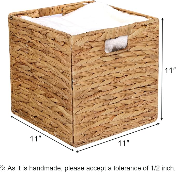 11x11in Wicker Storage Baskets Set of 5 Collapsible Water Hyacinth Basket | for Organizing,Handwoven Woven Bins for Bedroom,Living Room,Shelves - Natural