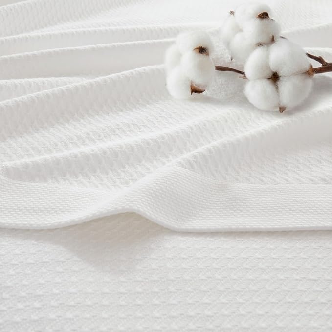Madison Park 100% Egyptian Cotton Twin Size Bed Blanket for Summer White | Cozy Soft Breathable Durable, Waffle Weave Woven Casual, Lightweight Knit All Season Throw for Bed Couch or Sofa, OEKO TEX