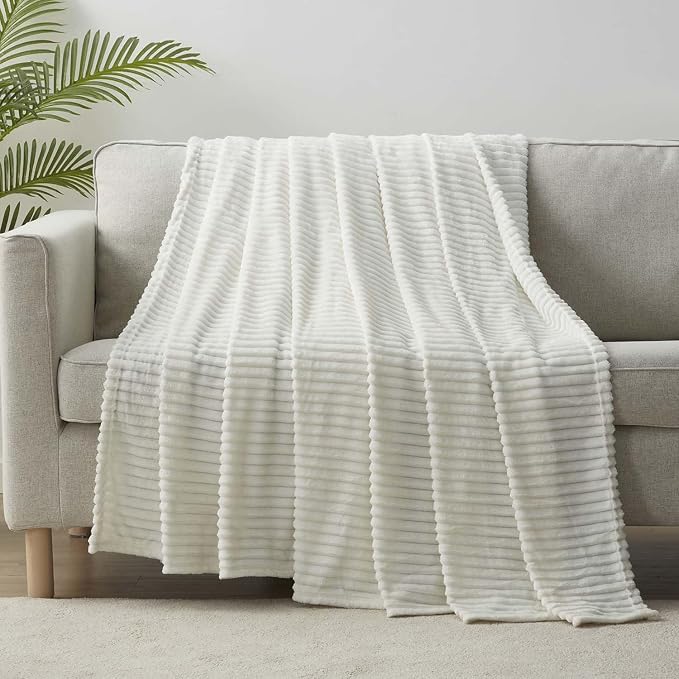 Nestl White Throw Blanket for Couch - Cozy Warm Fuzzy Blankets for Women, Set of 2 Small Fleece Throws for Girls - Off White, 50 x 60 Inches
